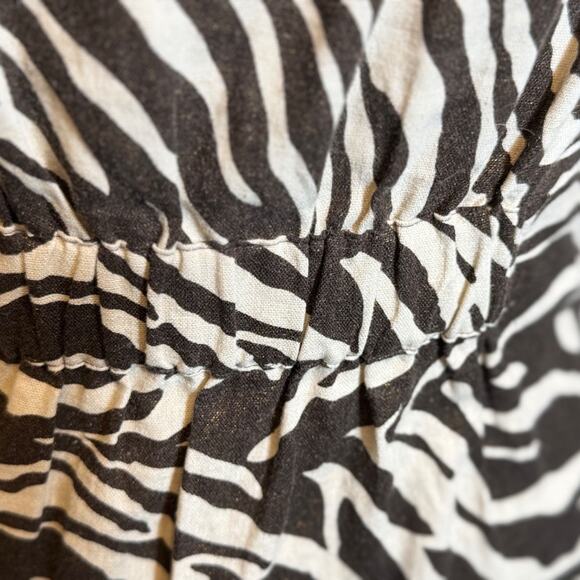 Chico's jacket brown & tan zebra linen 3/4 tab sleeve button front Sz 0 US S - Picture 8 of 13